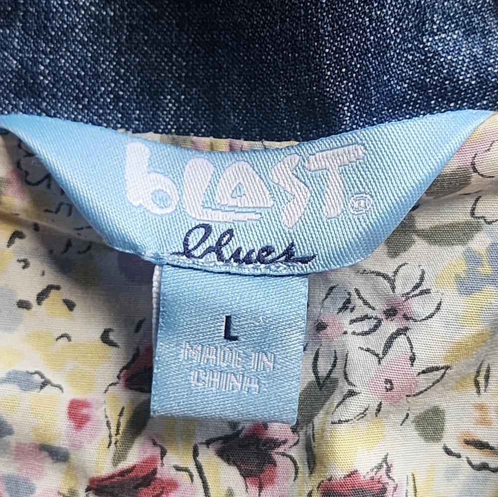 Denim Shacket Jacket Blast Blues Patch L Vintage? - Picture 11 of 12